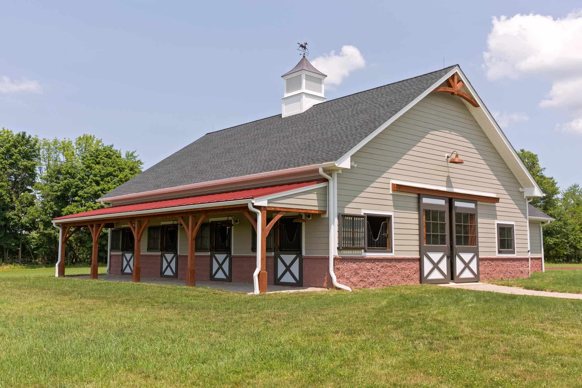 cupola red roof mass timber horse stalls