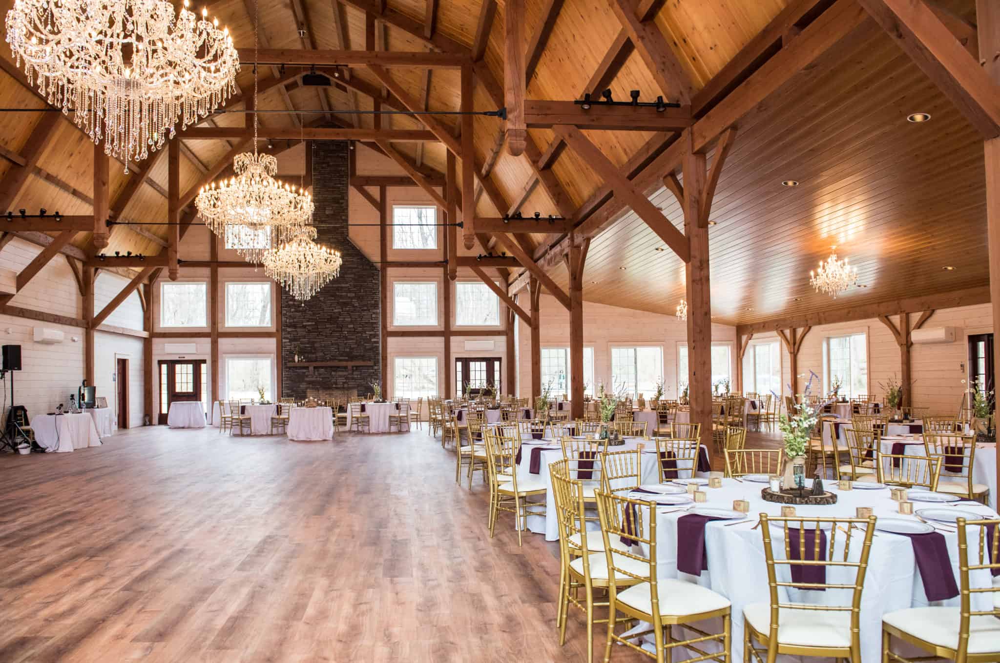 mass timber chandelier chimney dining hall