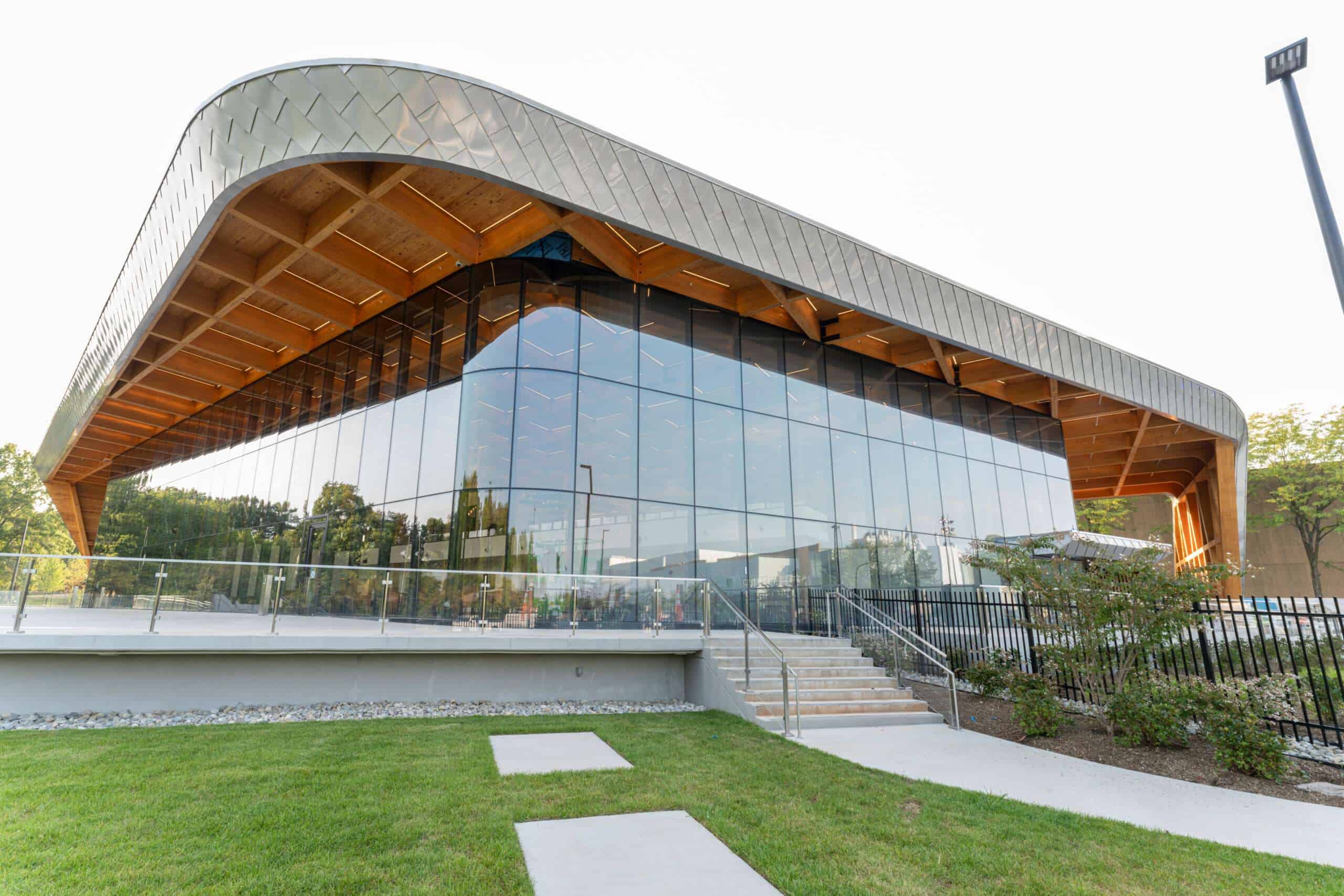 Innovative Quarry View Building designed with glass walls and timber features.