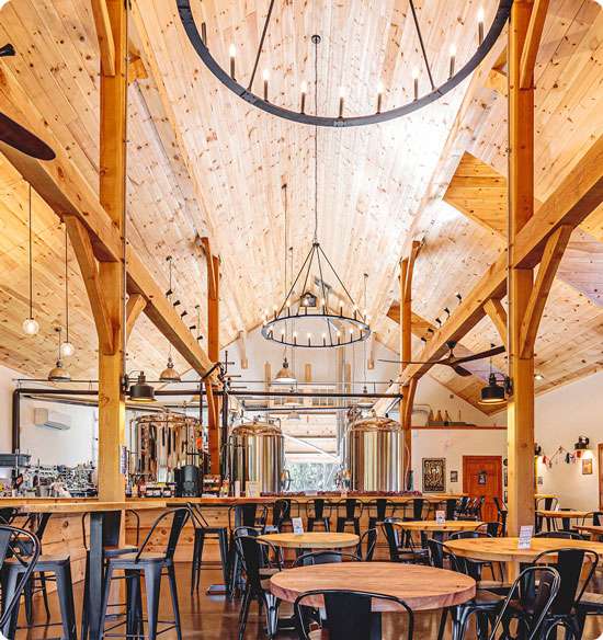 Bright Industrial Brewery Interior.