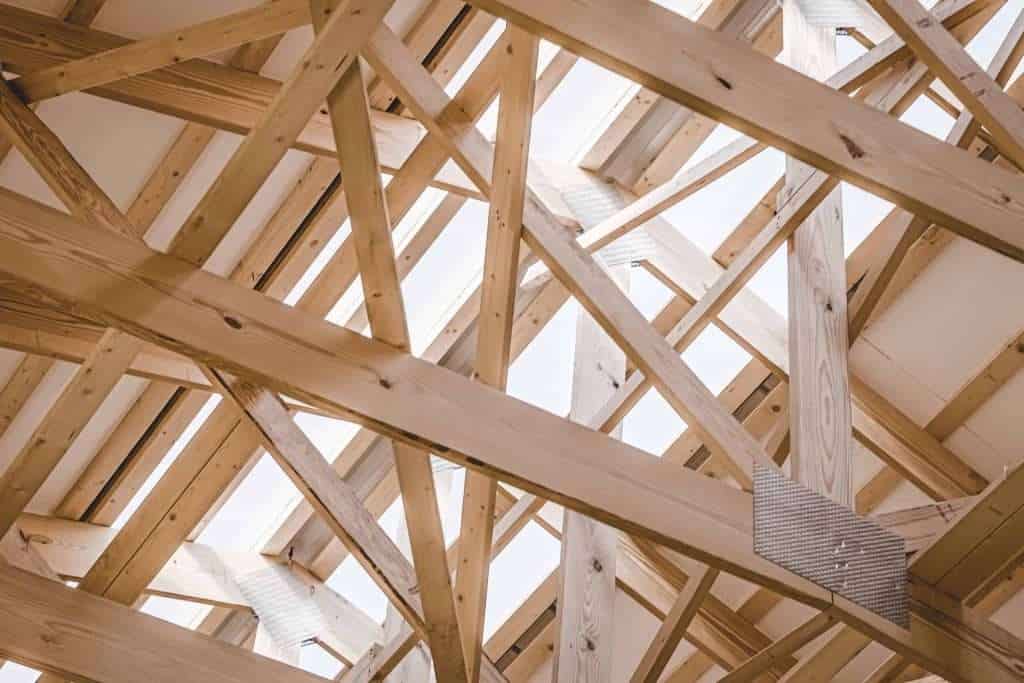 Building framing, Timber frame structure, Construction site.